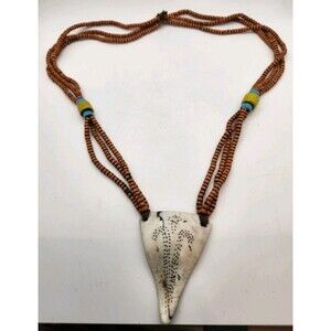 Vintage Naga Tribal Conch Shell Pendant Necklace Nagaland Multi Strand Seed Bead
